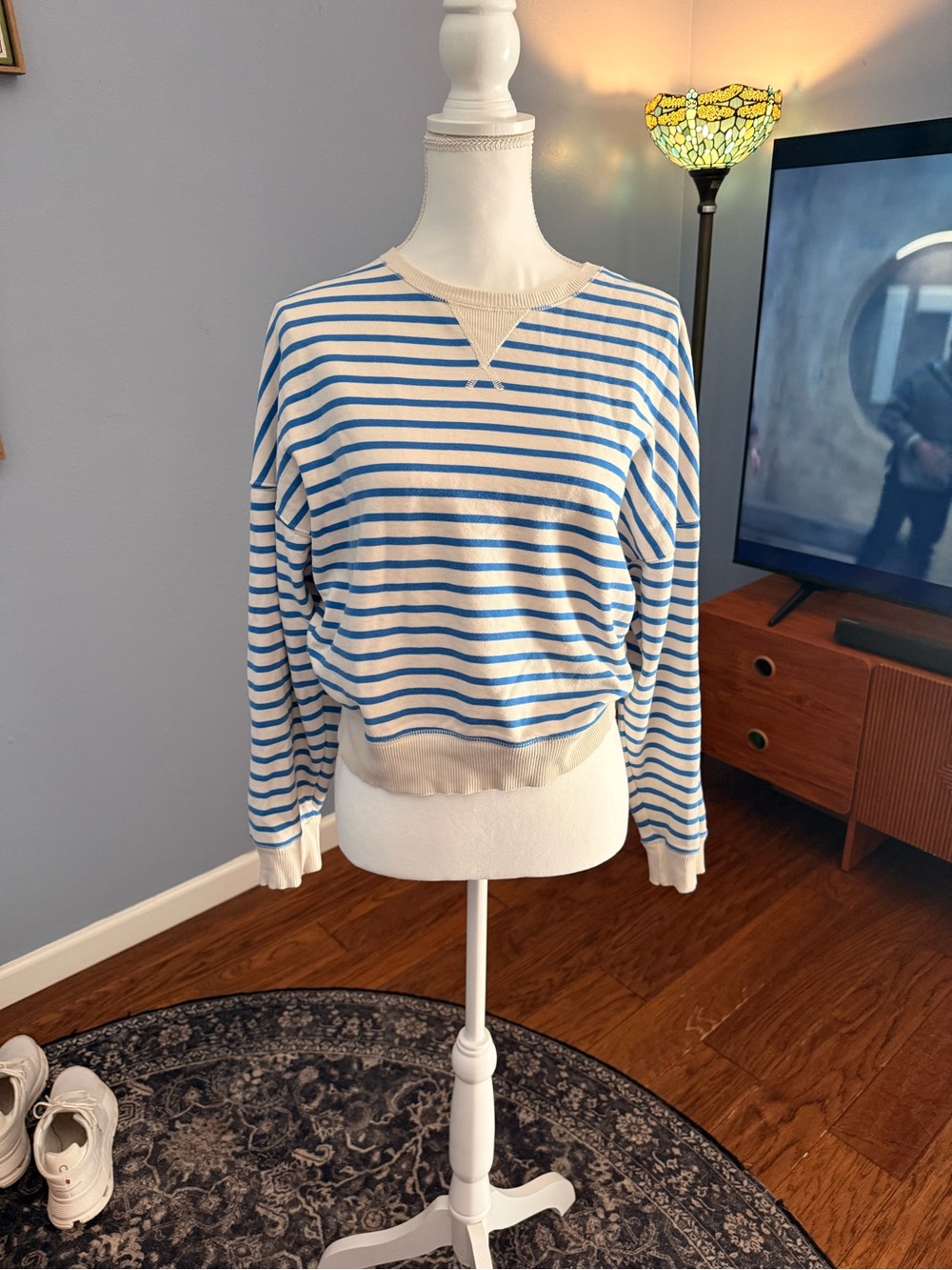 American Eagle Blue and Cream Striped Top